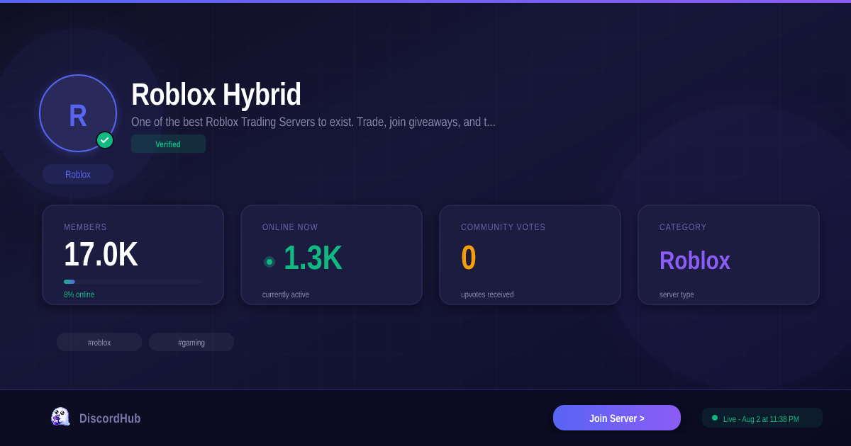 Roblox Hybrid Discord 17K Members 1 Roblox Server 2026 Roblox Hybrid 