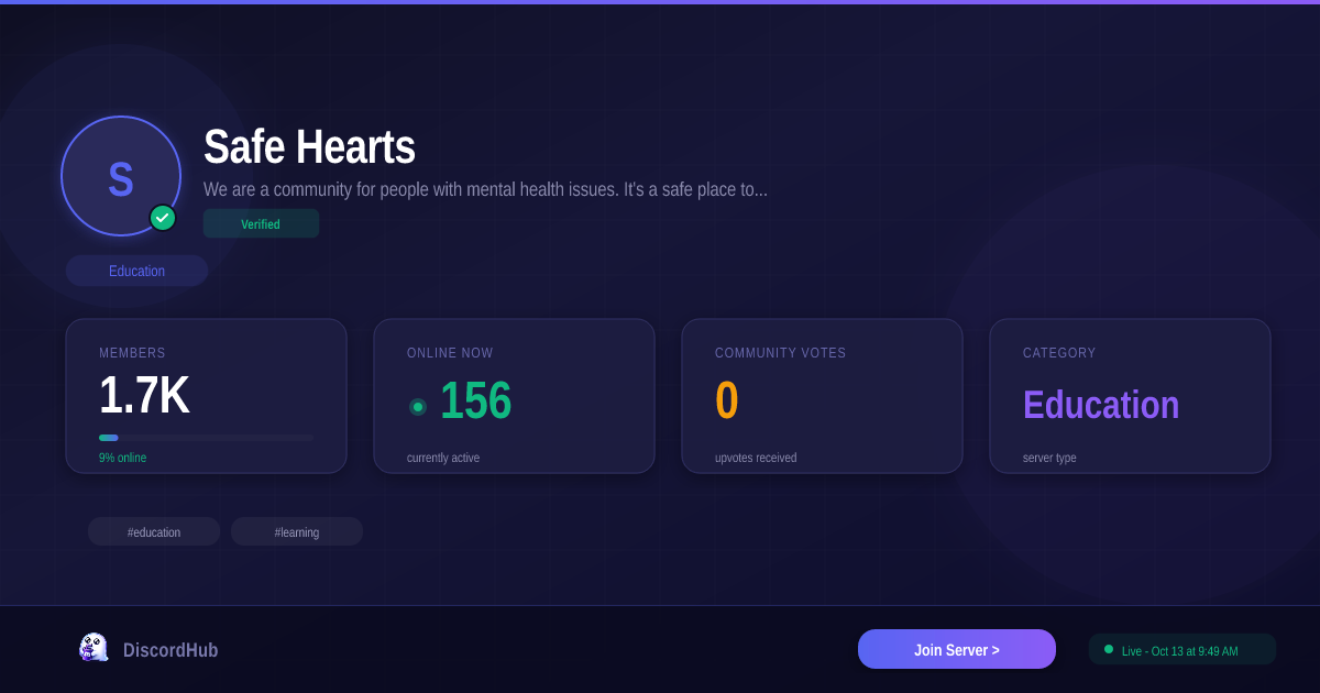 Safe Hearts Discord — 1.7K+ Education Members | Join Free [2026]
