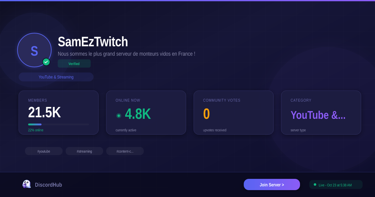 SamEzTwitch Discord Server — Join 21K+ YouTube & Streaming Members [2026]