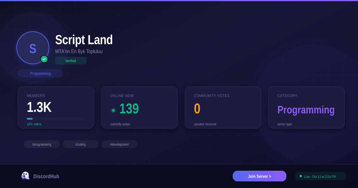 Script Land Discord Server — 926 Members | Top Programming [2026]