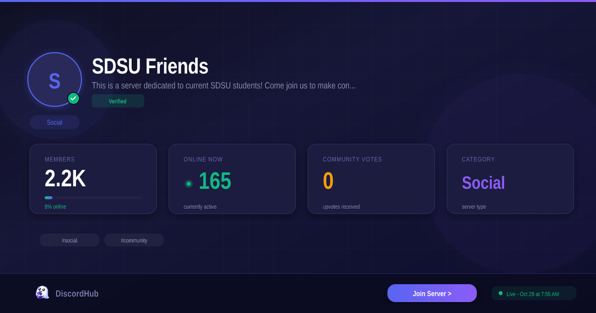 SDSU Friends Discord Server — 2.1K+ Members | Best Social [2026]