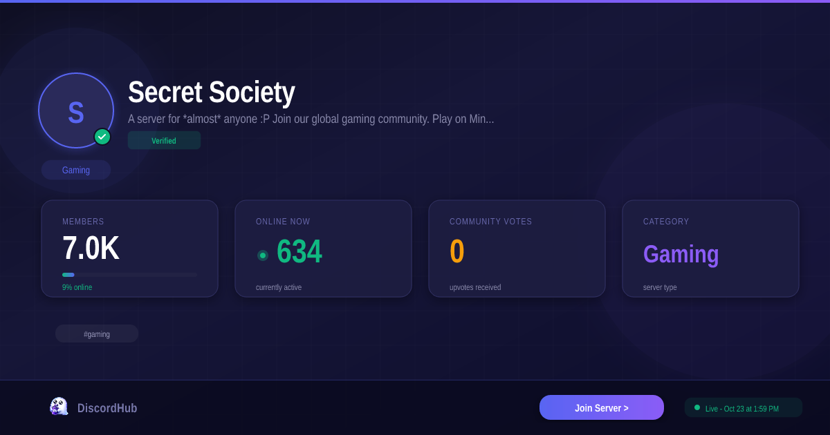 Secret Society Discord Server — 6.9K+ Members | Top Gaming [2026]