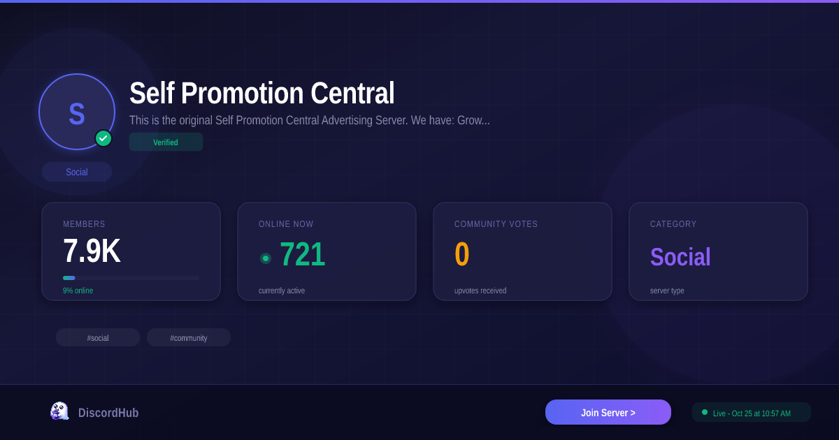 Discord Auto Promotion Self Promotion Central Discord Server — Social Community | 5.0K+ Members