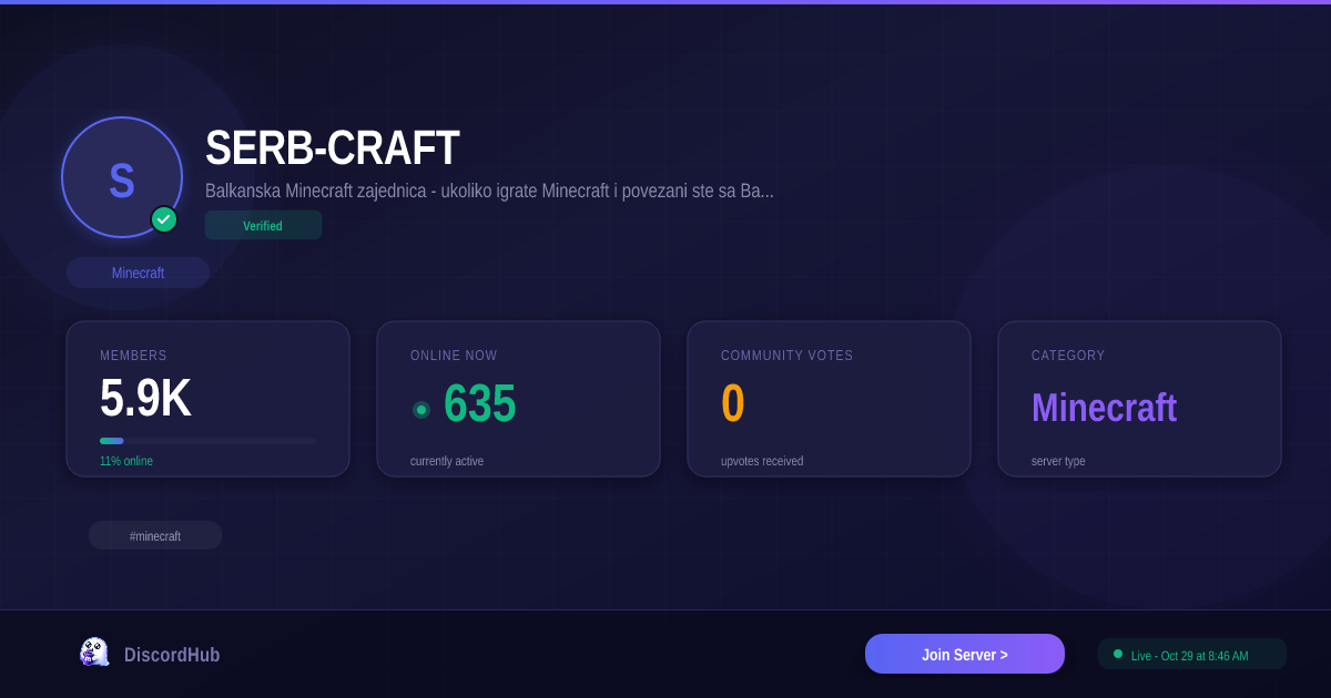 SERB-CRAFT Discord Server — Join 5.7K+ Minecraft Members [2026]