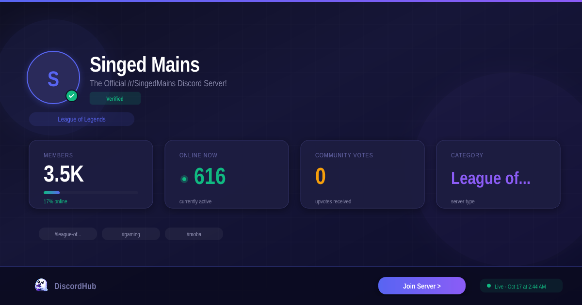 Singed Mains Discord Server — 3,564 Members | Top League of Legends [2026]