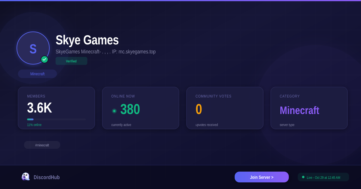 Skye Games Discord Server — Minecraft Community | 3.9K+ Members