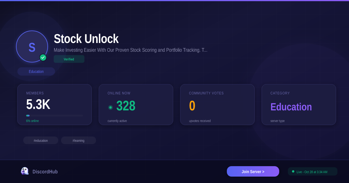 Stock Unlock Discord Server — 5.2K+ Members | Top Education [2026]