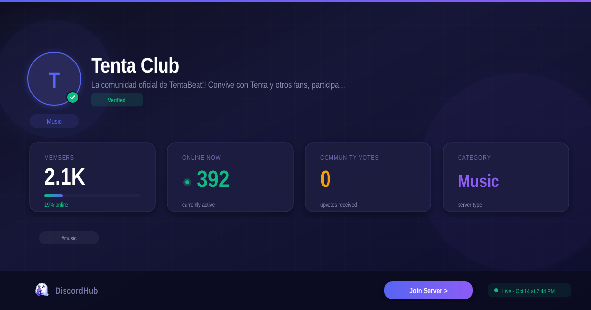 Tenta Club Discord Server — 2,101 Members | Top Music [2026]