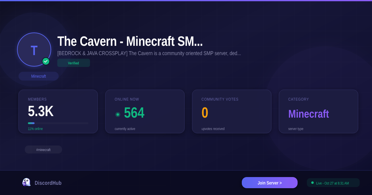 The Cavern - Minecraft SMP Server Discord — Best Minecraft Server | 5 ...