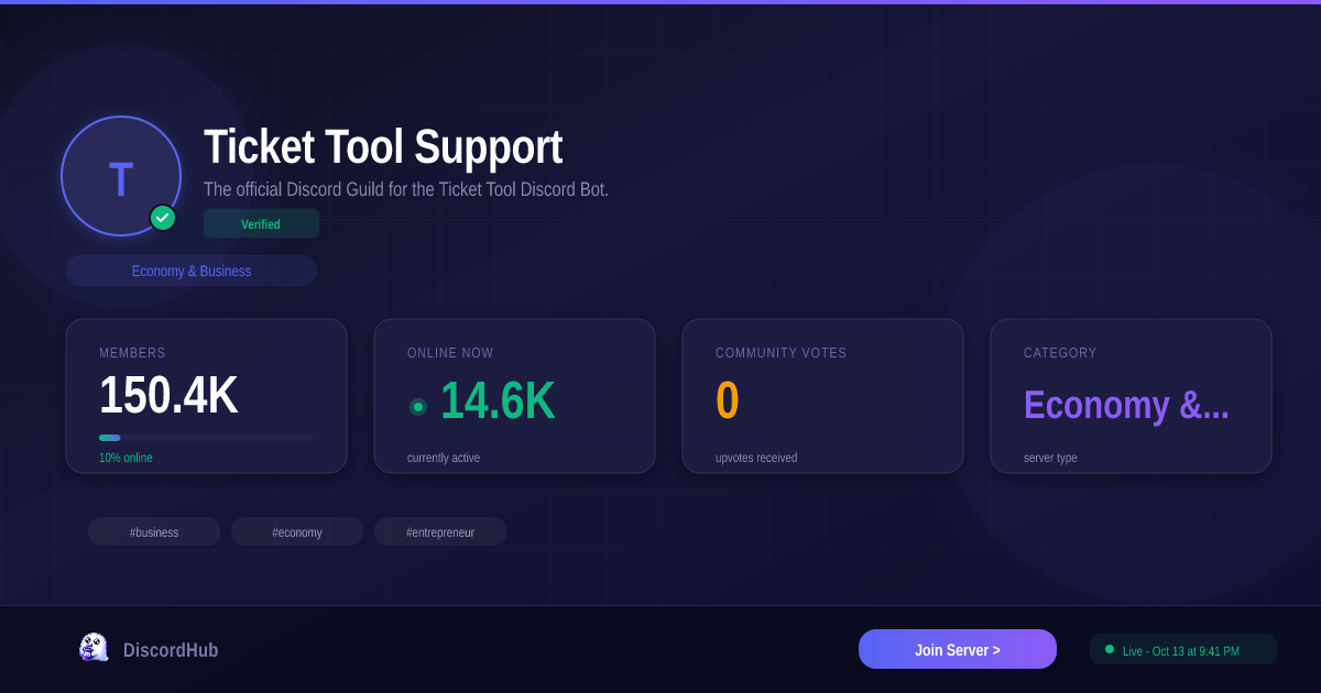 Ticket Tool Thread Ticket Tool Support — The #1 Economy & Business Discord Server (145K ...