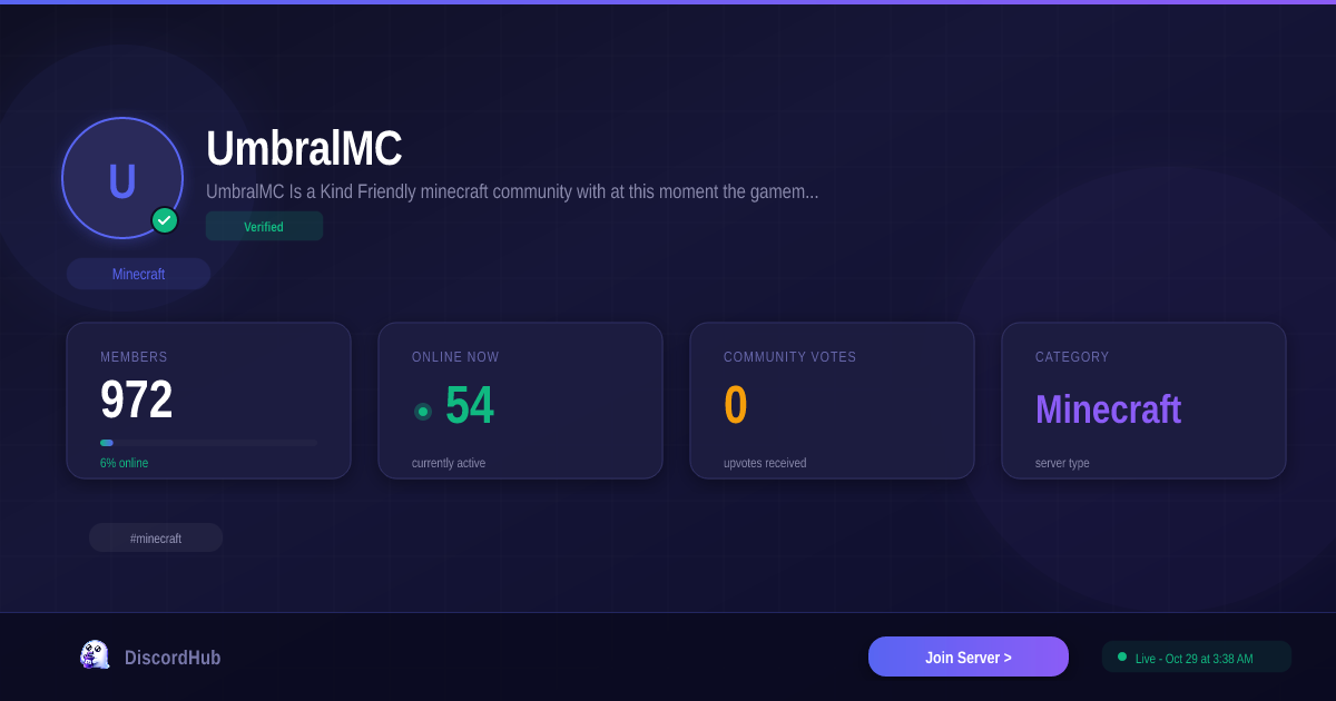 UmbralMC Discord Server — 972 Members | Top Minecraft [2026]