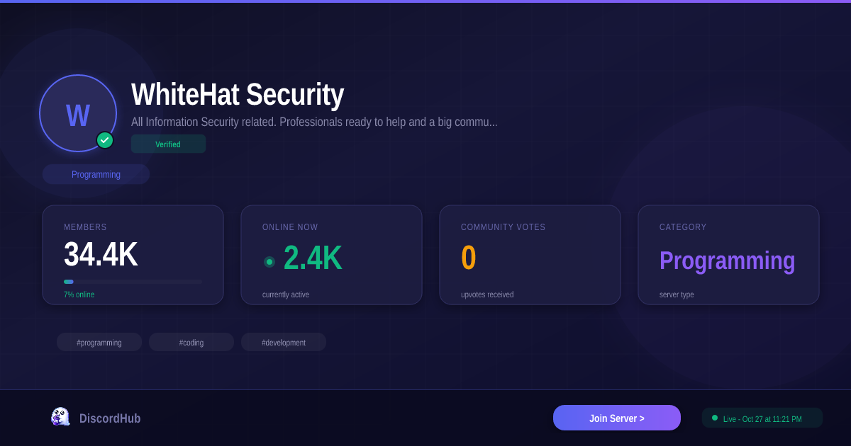 WhiteHat Security Discord Server — Join 36K+ Programming Members [2026]