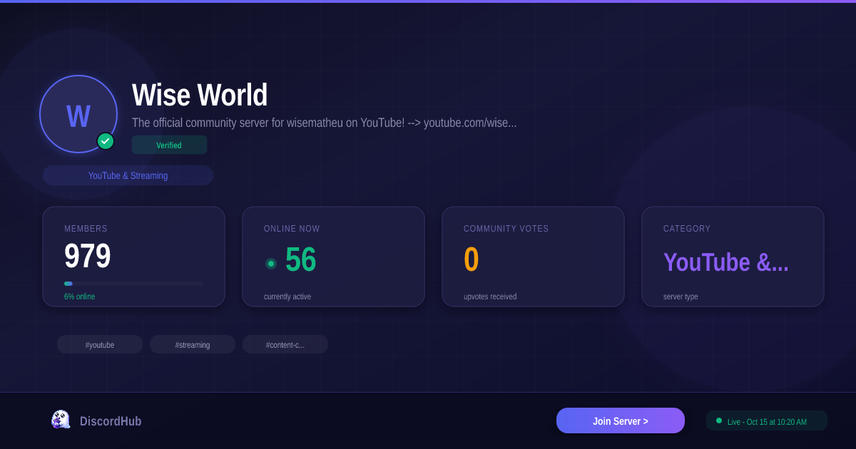 Wise World Discord — 991+ YouTube & Streaming Members | Join Free [2026]