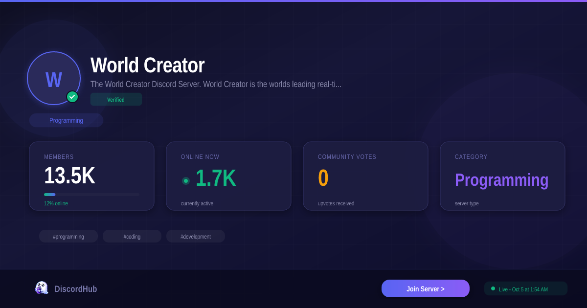 World Creator Discord Server — 13K+ Members | Top Programming [2026]